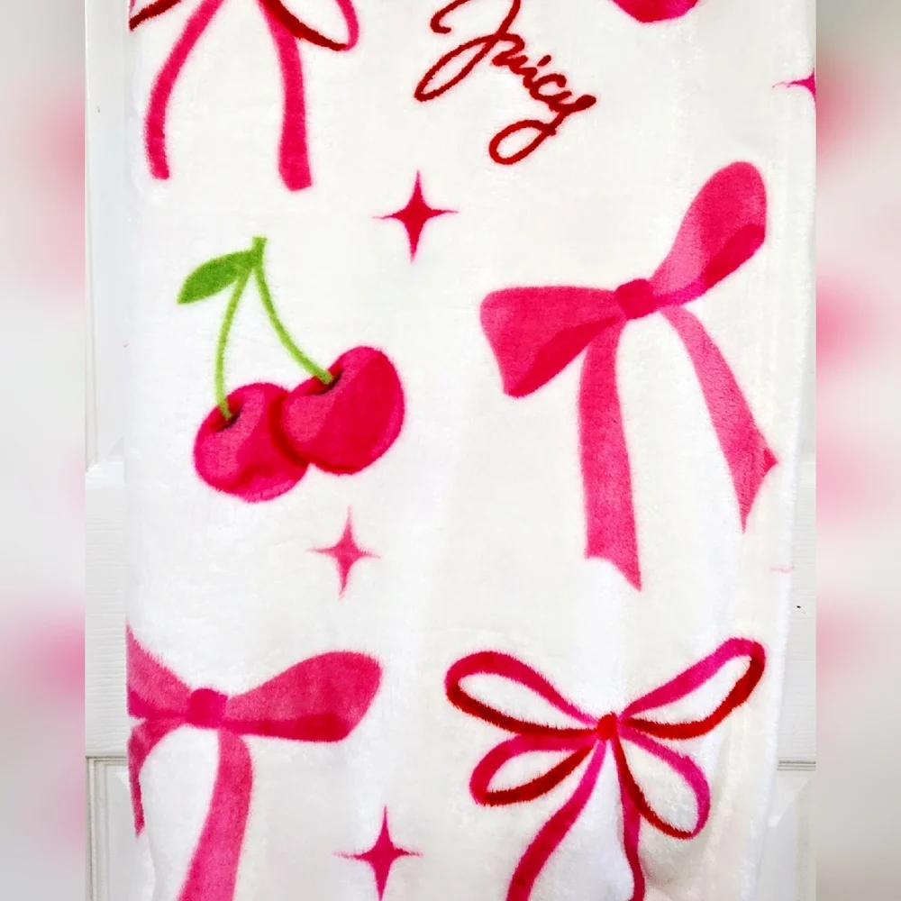 Juicy Couture Pink Bows Cherries Strawberry Plush Valentine's Day Throw Blanket